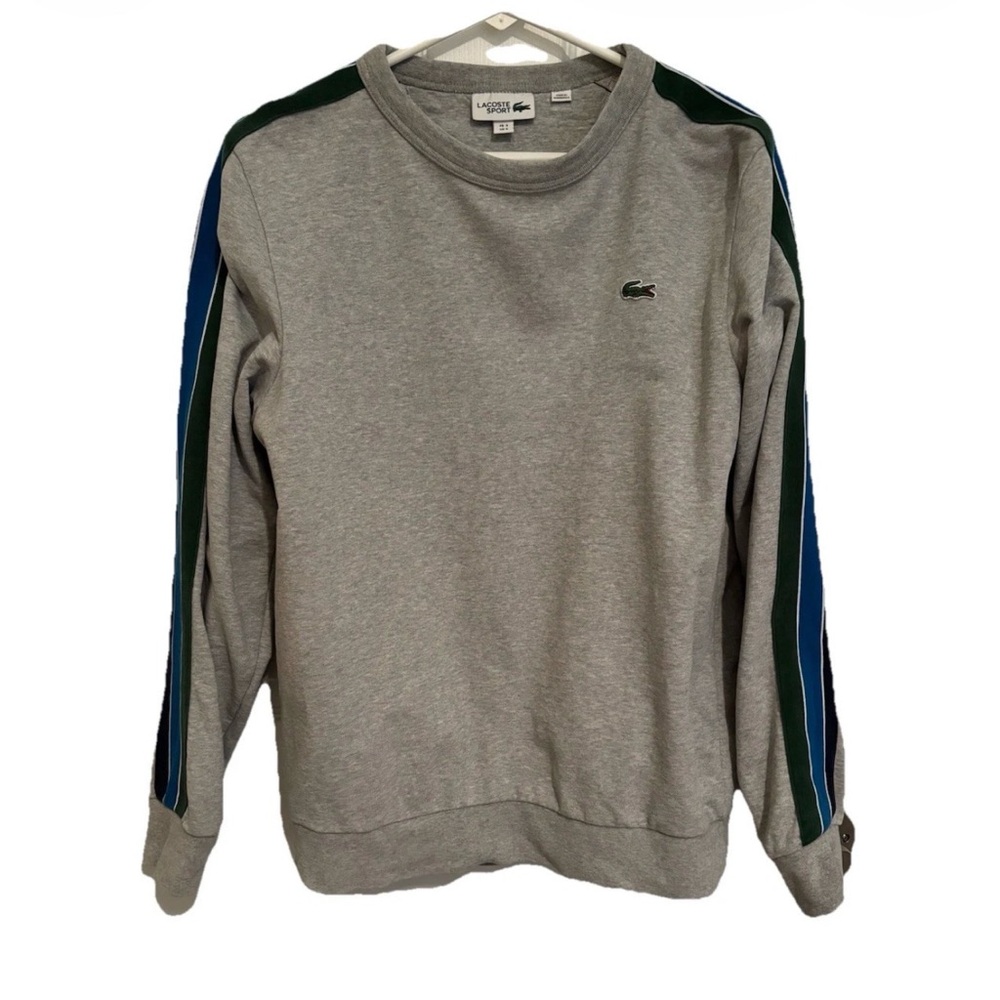 Lacoste Sport Grey Stripe Sweatshirt Men’s S - Crocodile Logo, Athletic Heritage